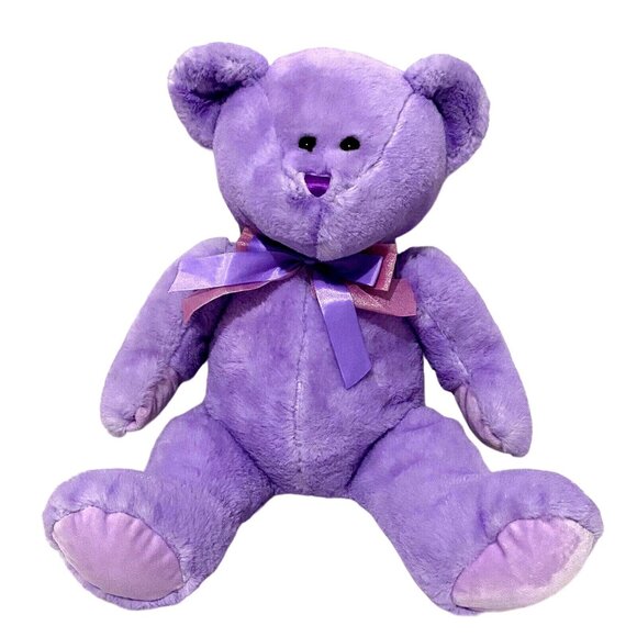 Hug Fun Cotton Candy Purple Plush Teddy Bear 20" Stuffed Animal Colorful Bow - Picture 2 of 7